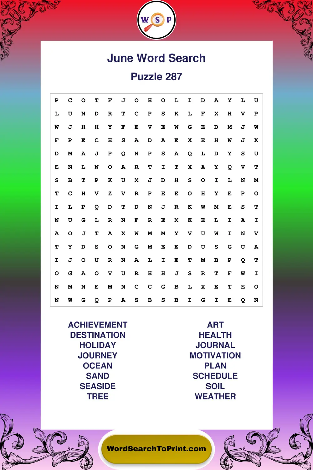 June Word Search Puzzle 287