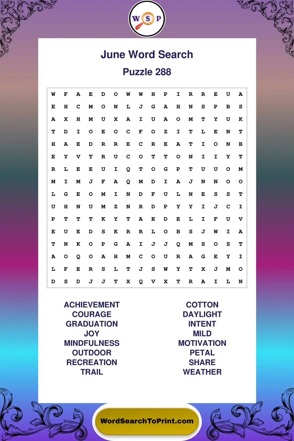 June Word Search Puzzle 288