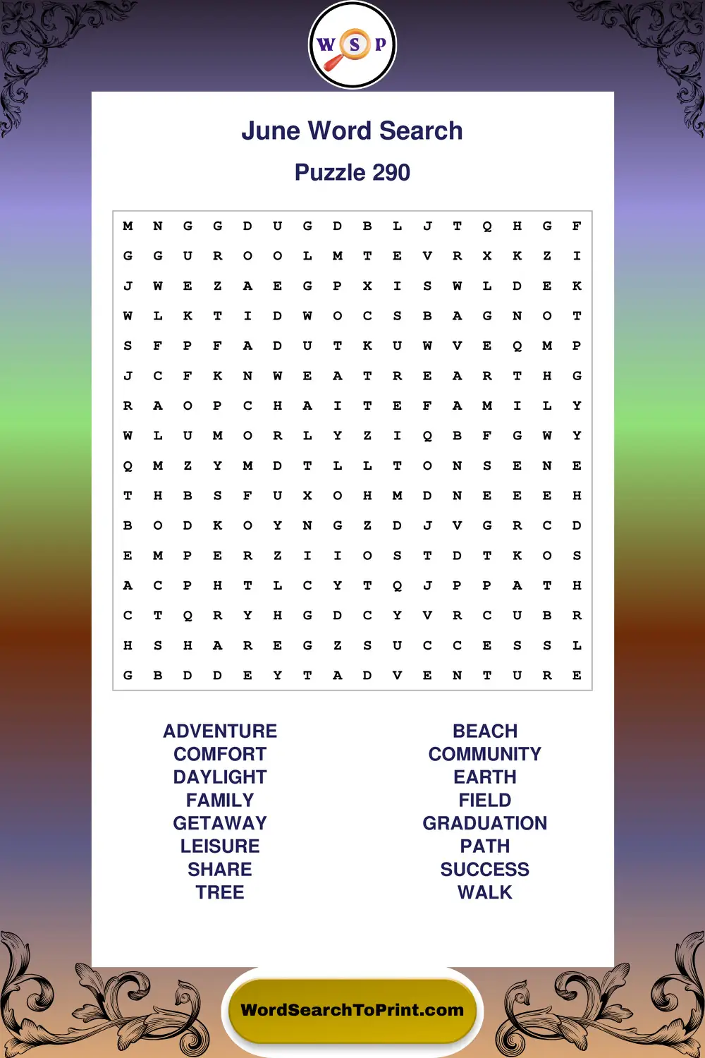 June Word Search Puzzle 290