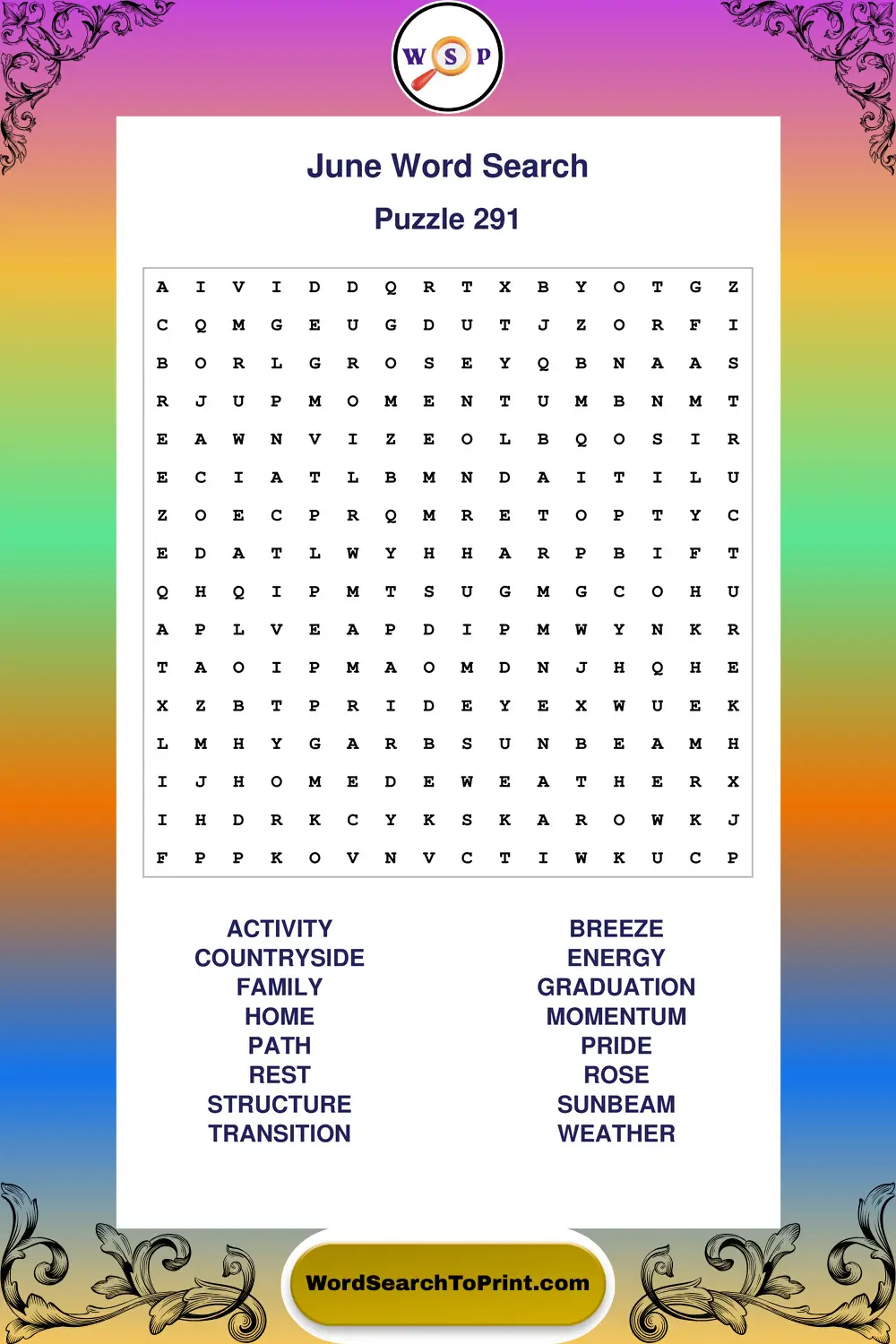 June Word Search Puzzle 291