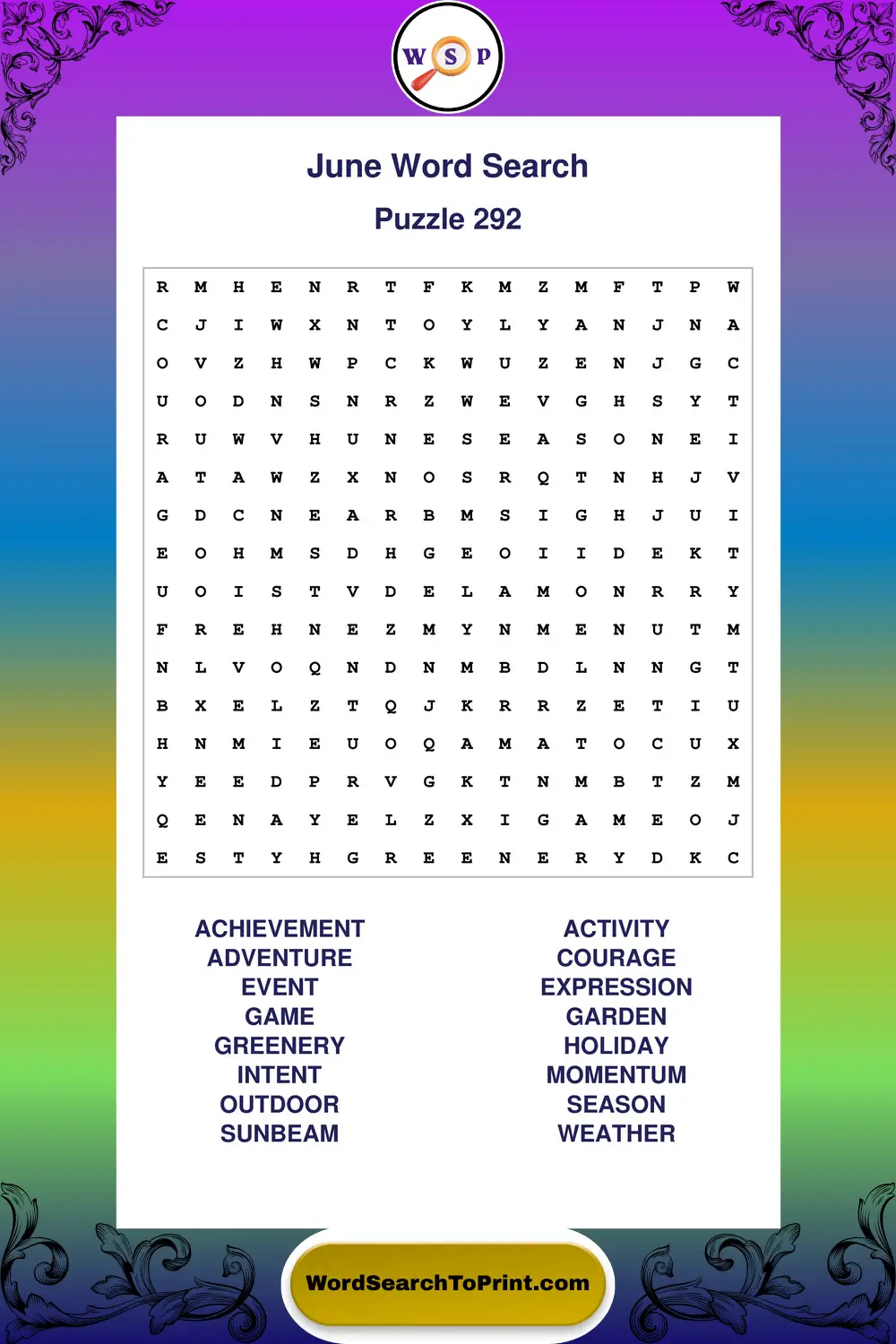 June Word Search Puzzle 292