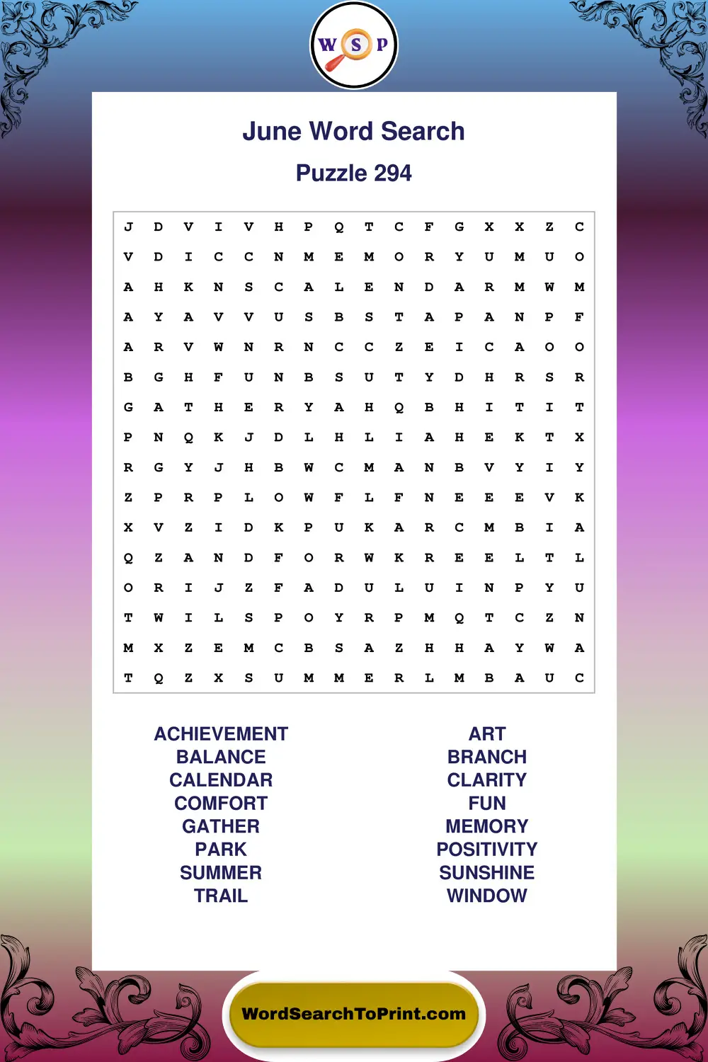 June Word Search Puzzle 294