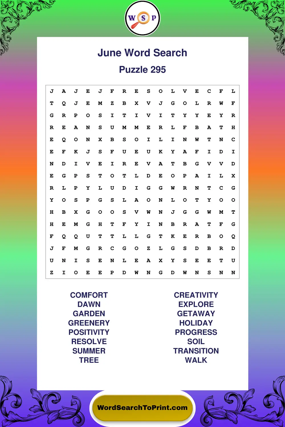 June Word Search Puzzle 295
