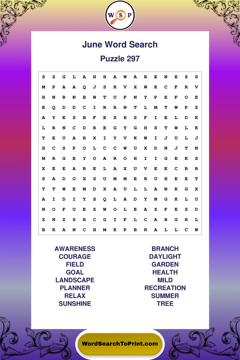 June Word Search Puzzle 297