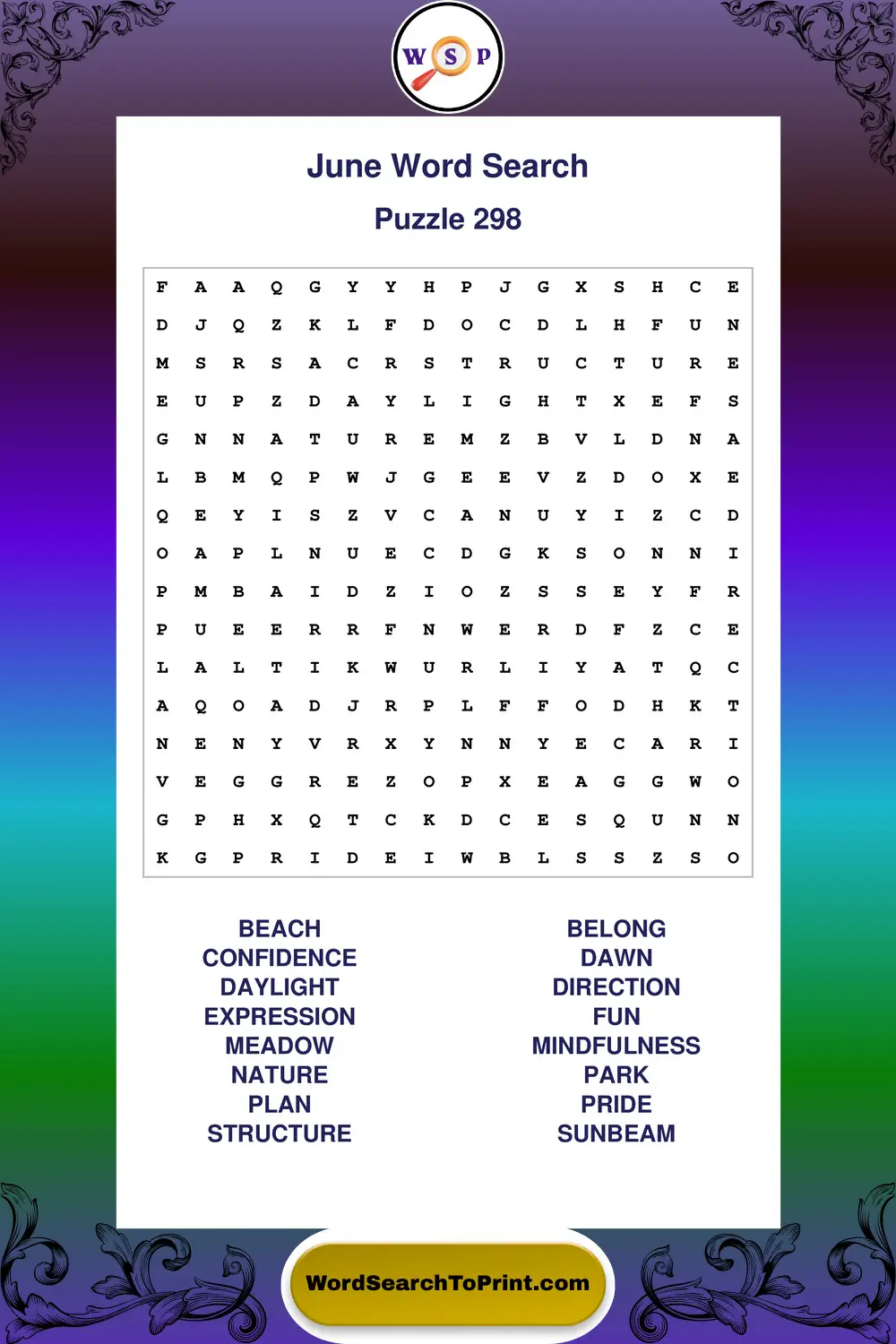June Word Search Puzzle 298