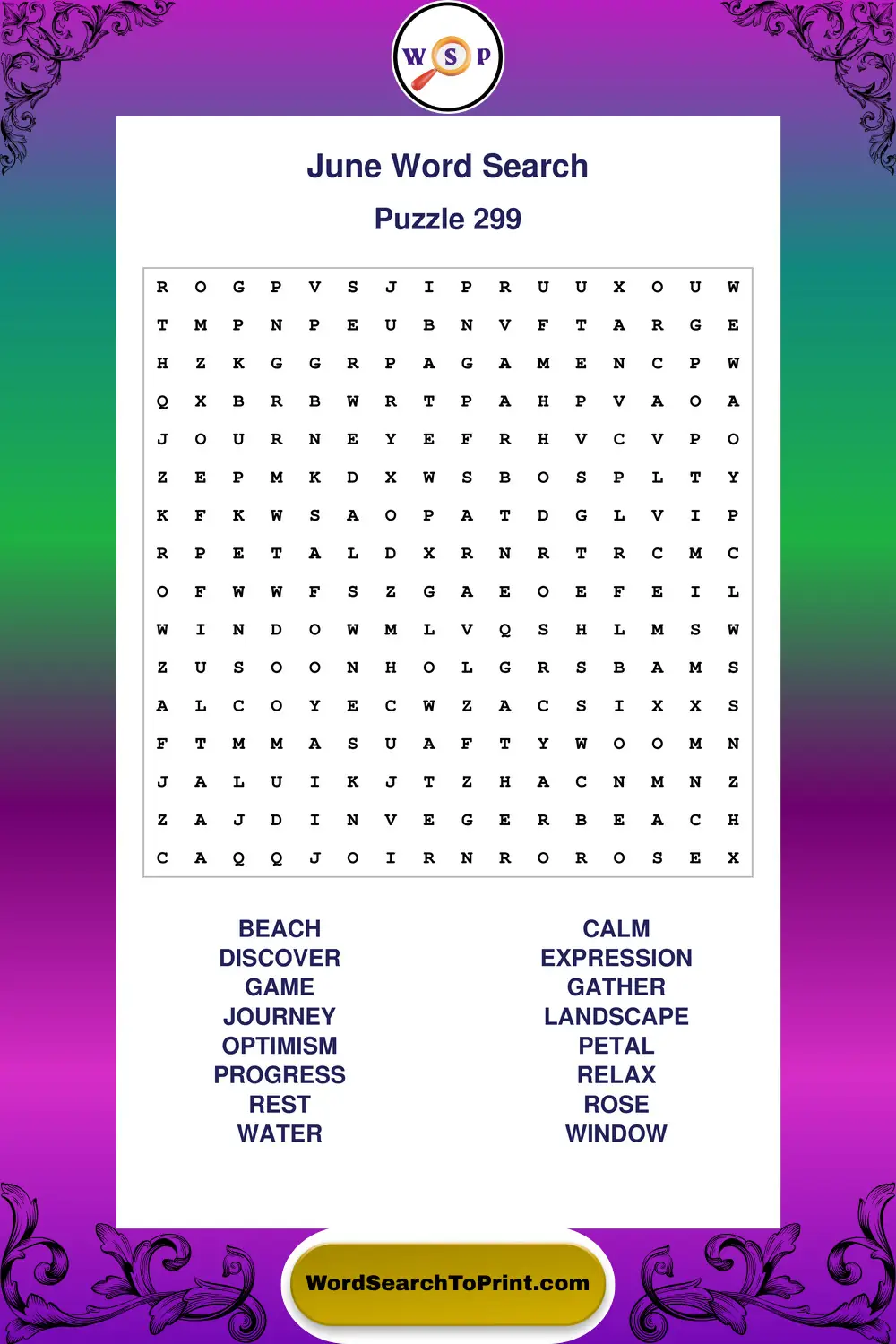 June Word Search Puzzle 299