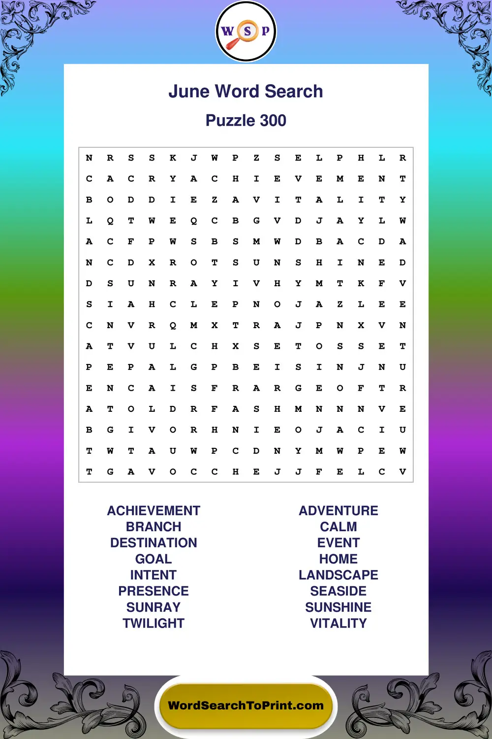 June Word Search Puzzle 300
