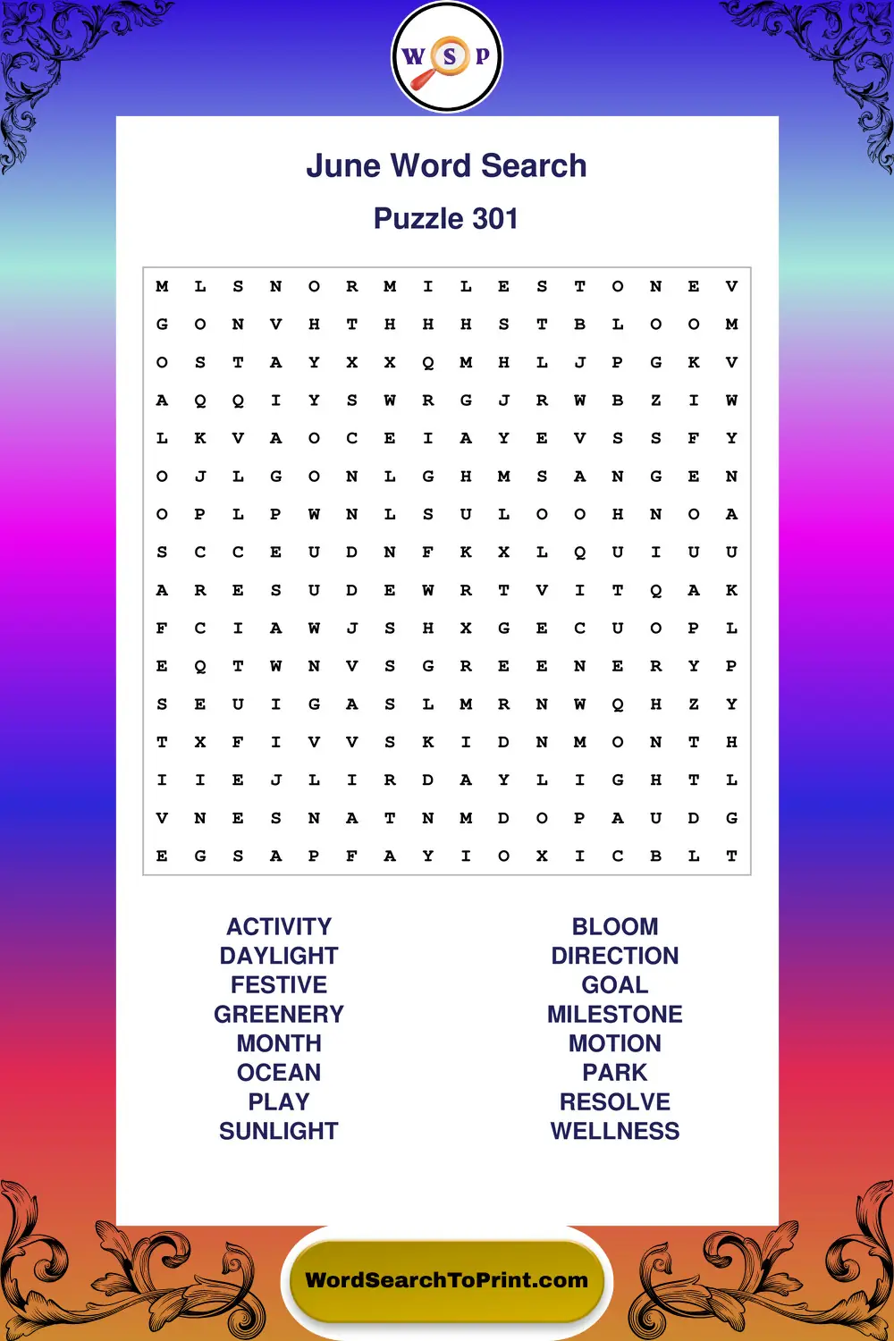 June Word Search Puzzle 301