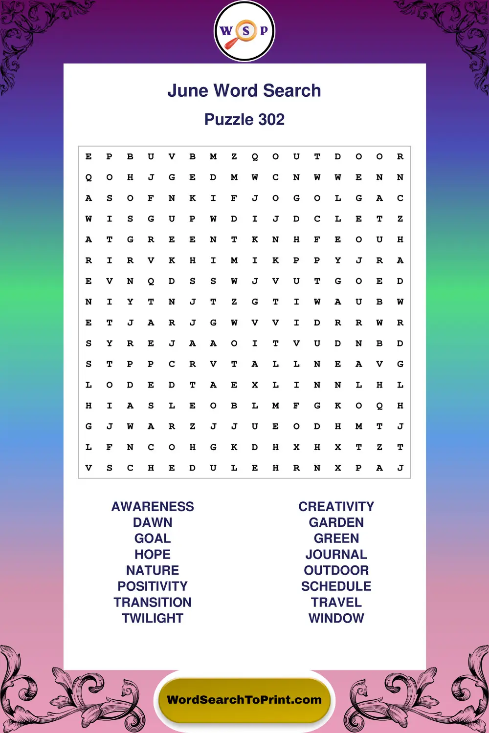 June Word Search Puzzle 302
