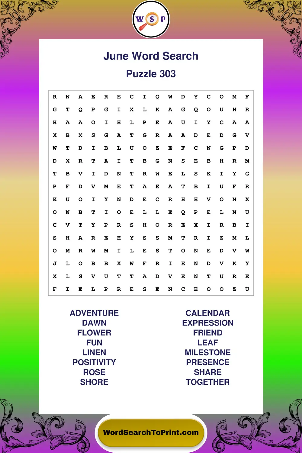 June Word Search Puzzle 303