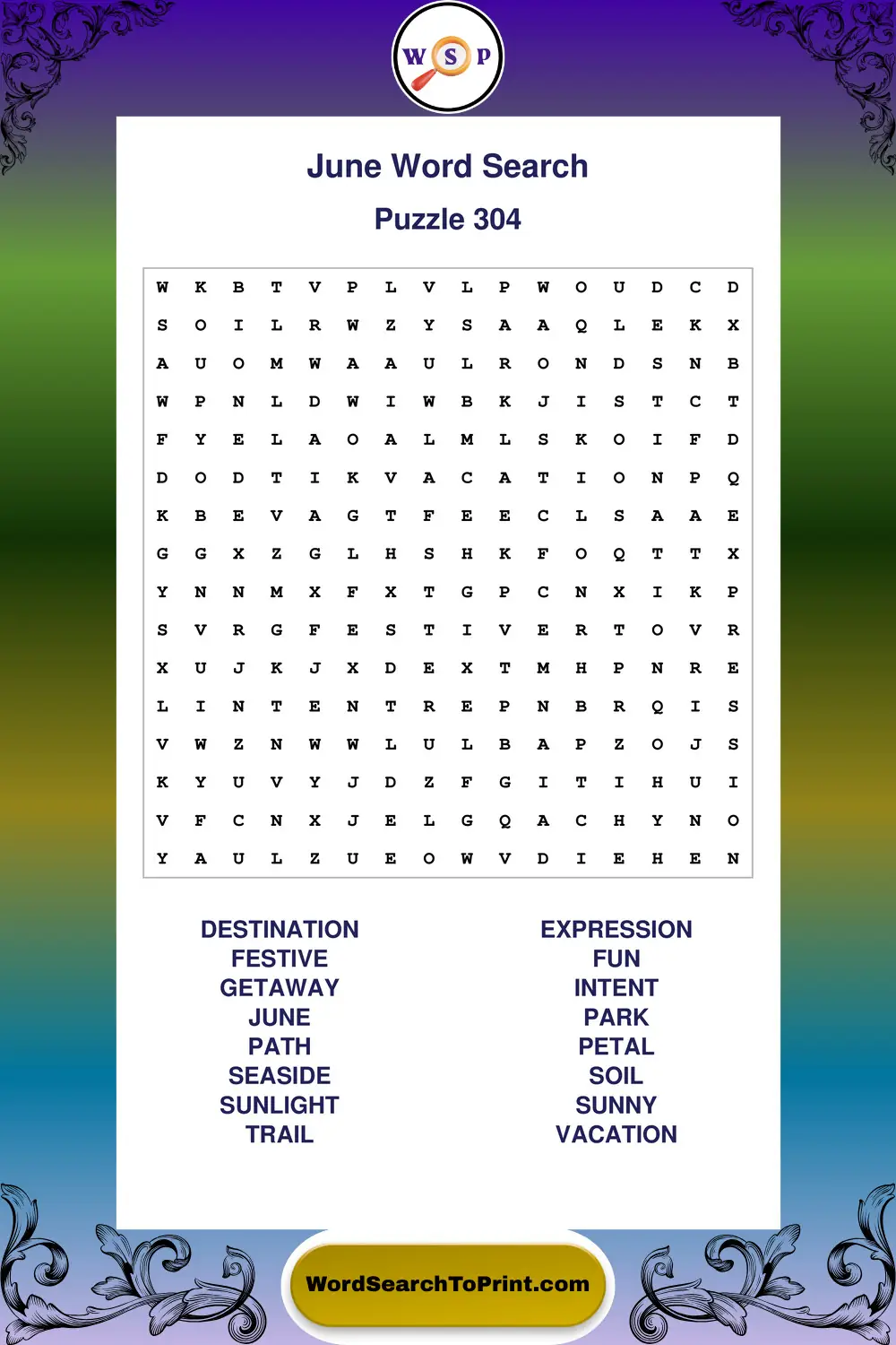 June Word Search Puzzle 304
