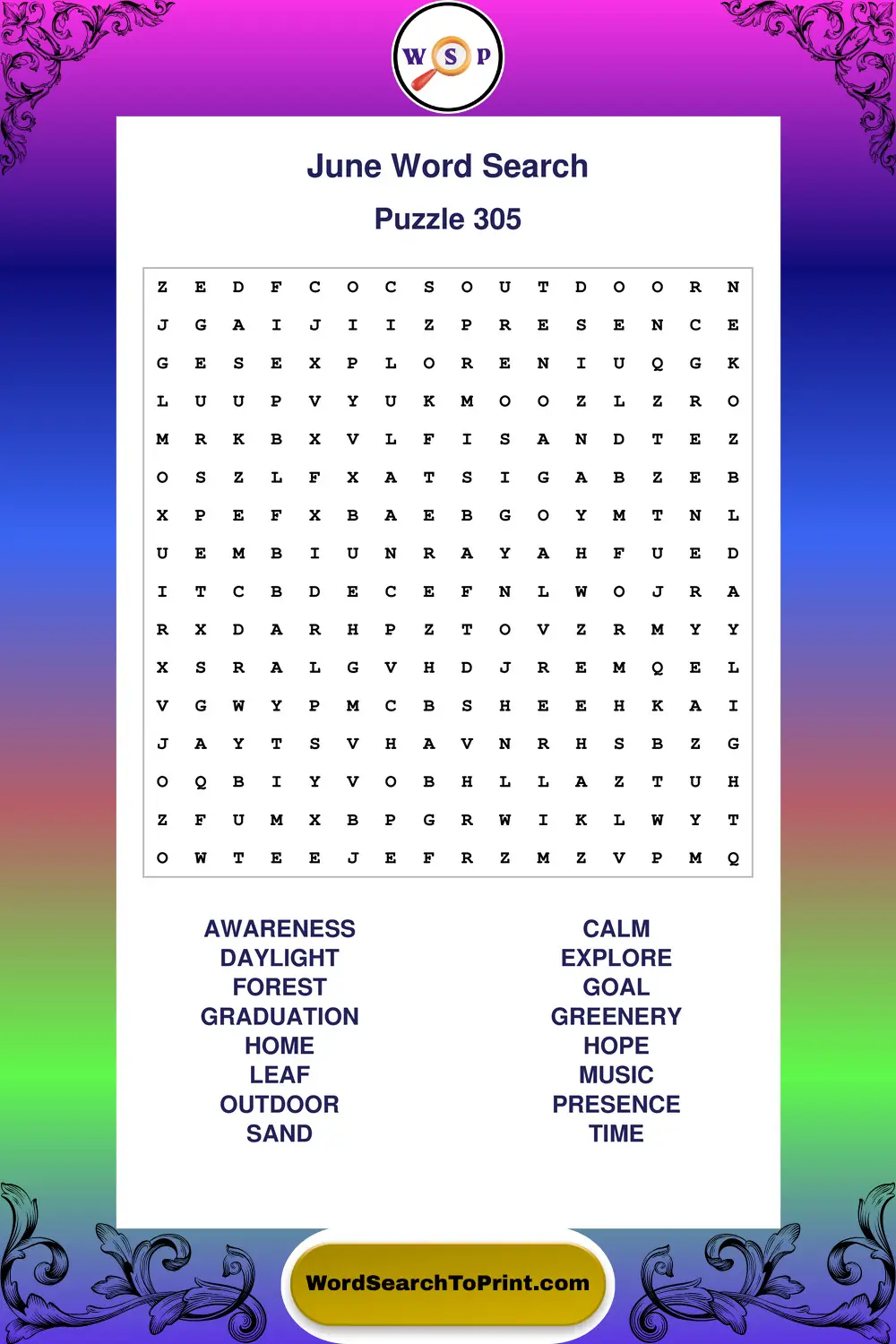 June Word Search Puzzle 305