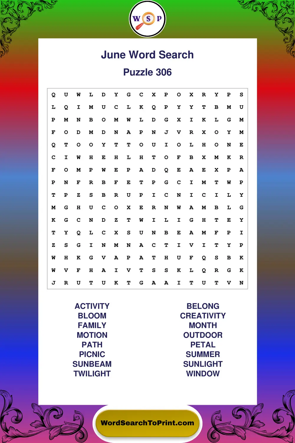 June Word Search Puzzle 306