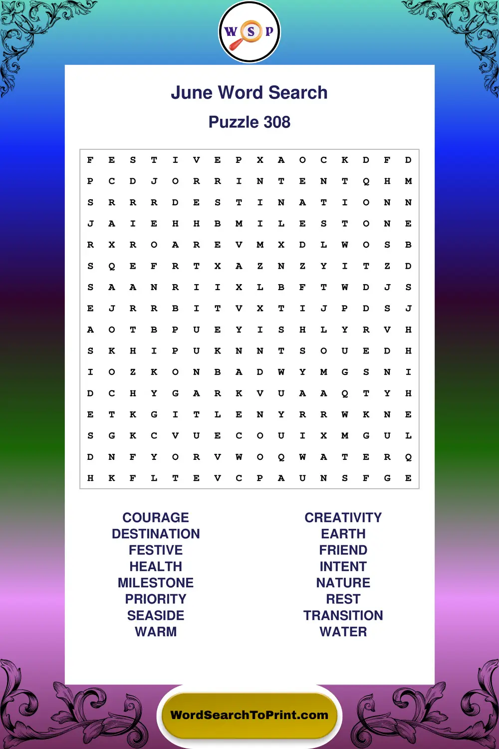 June Word Search Puzzle 308
