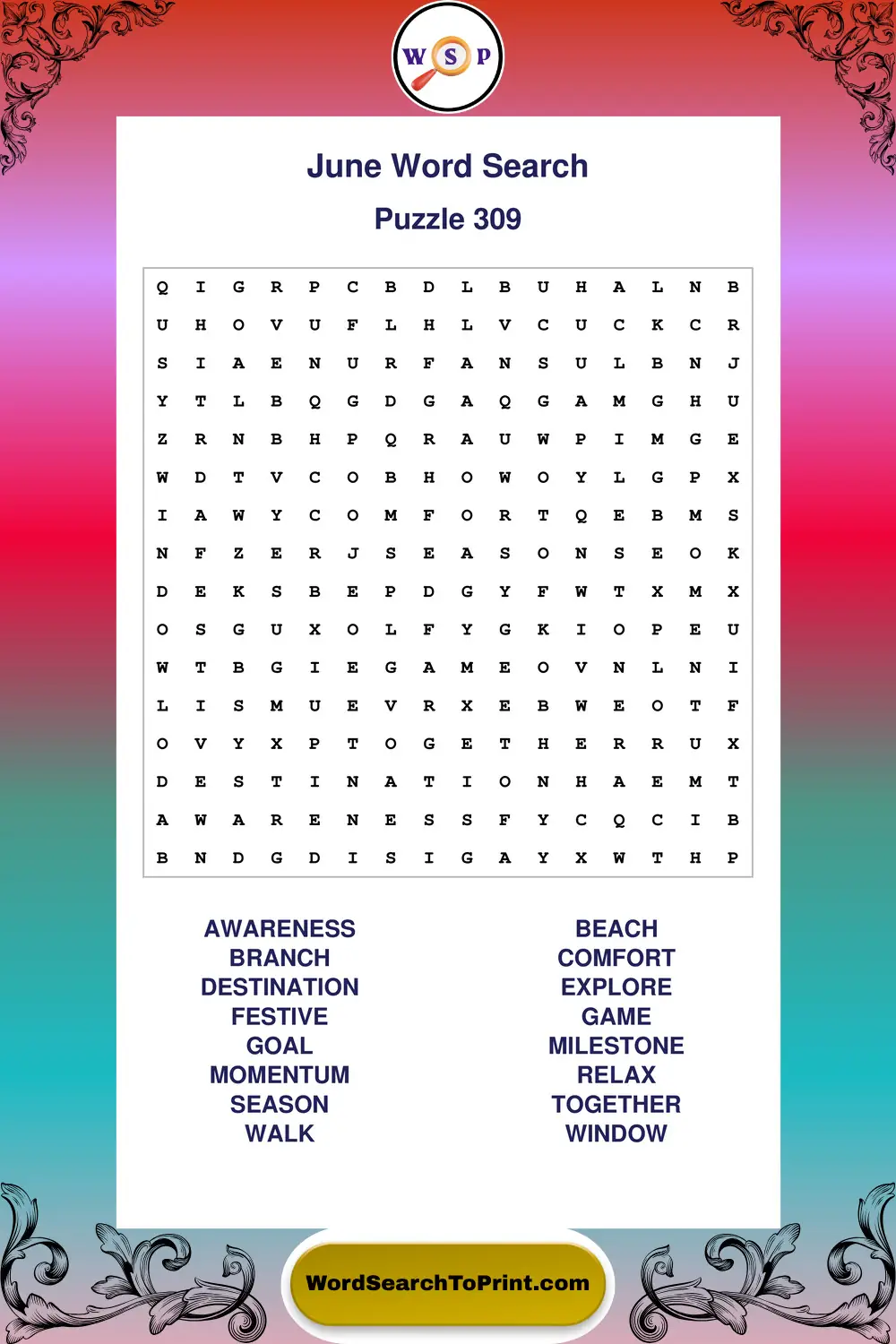 June Word Search Puzzle 309