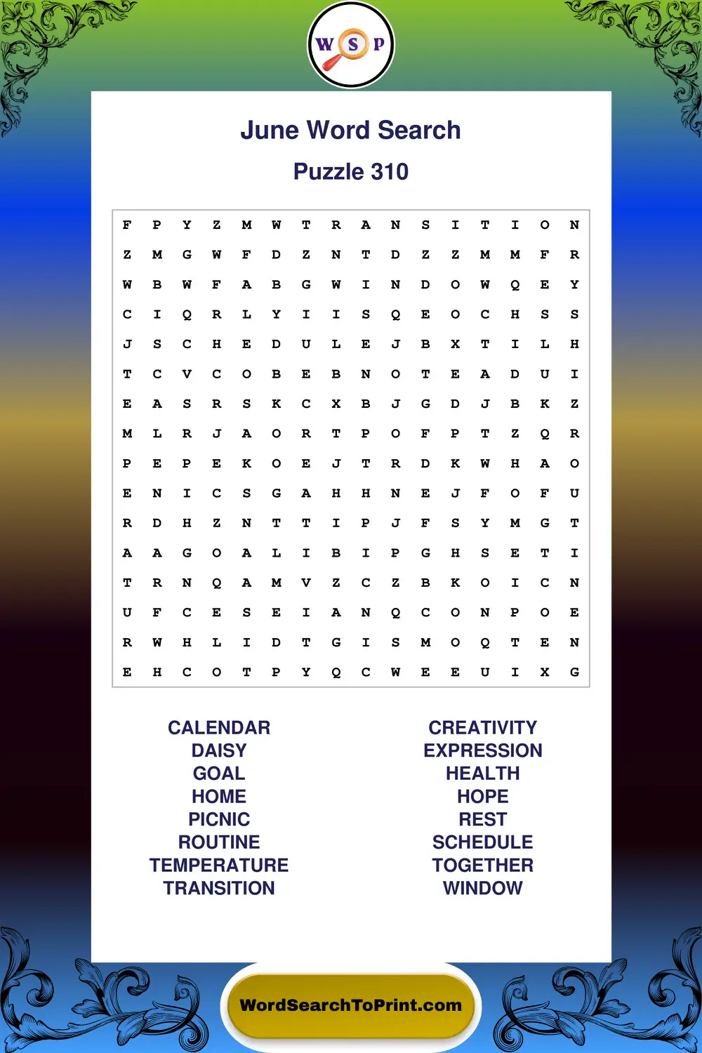 June Word Search Puzzle 310