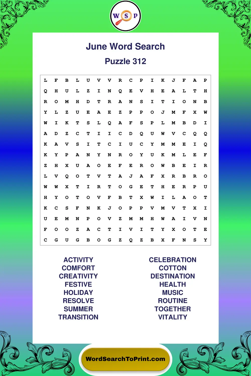 June Word Search Puzzle 312