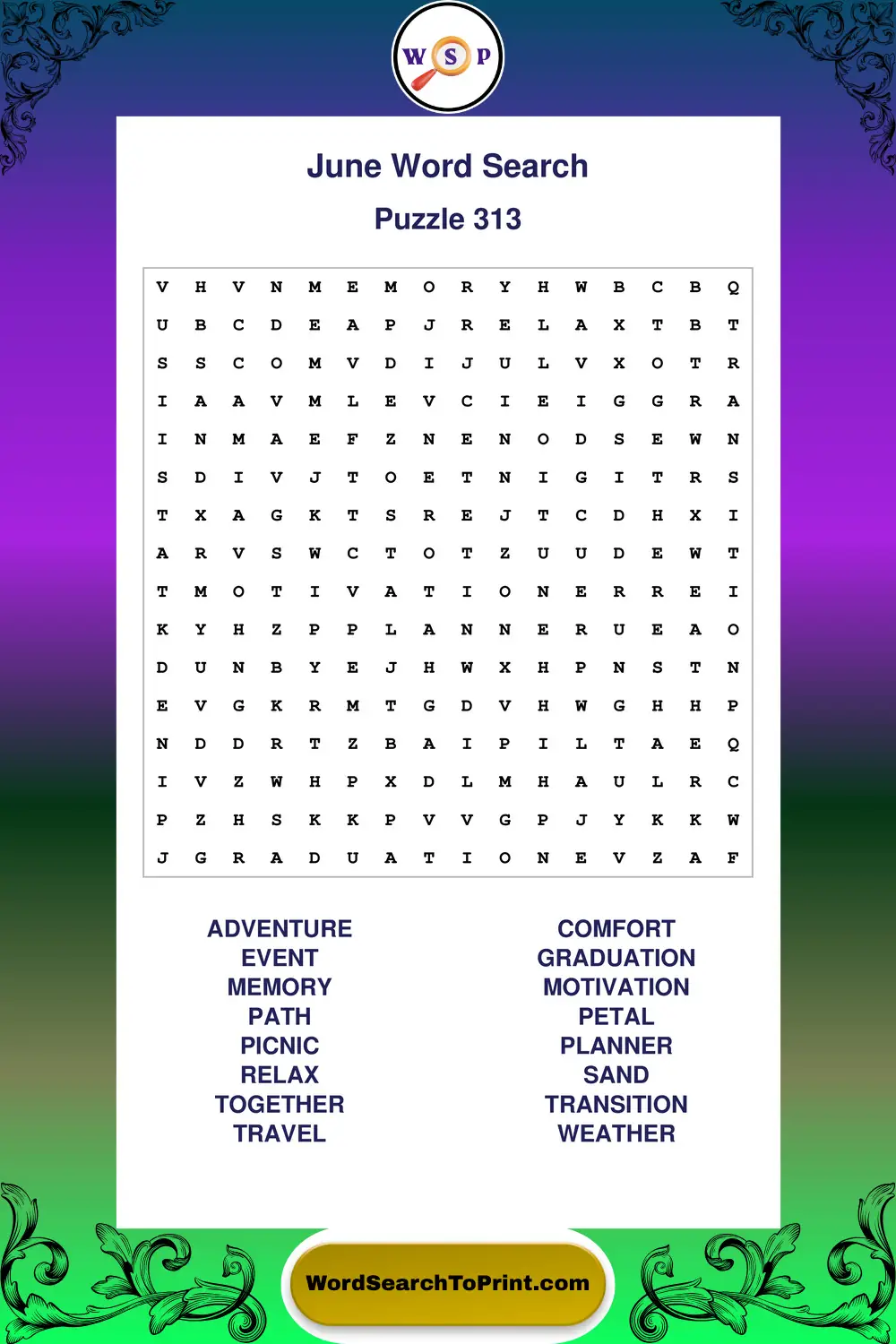 June Word Search Puzzle 313