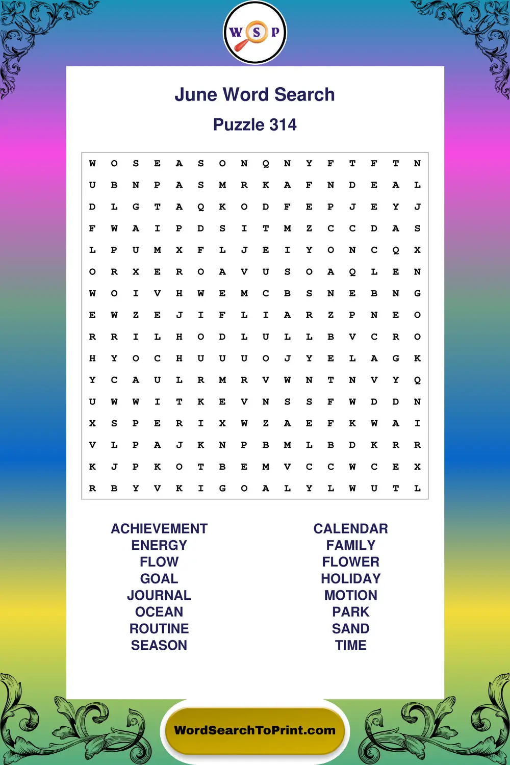 June Word Search Puzzle 314