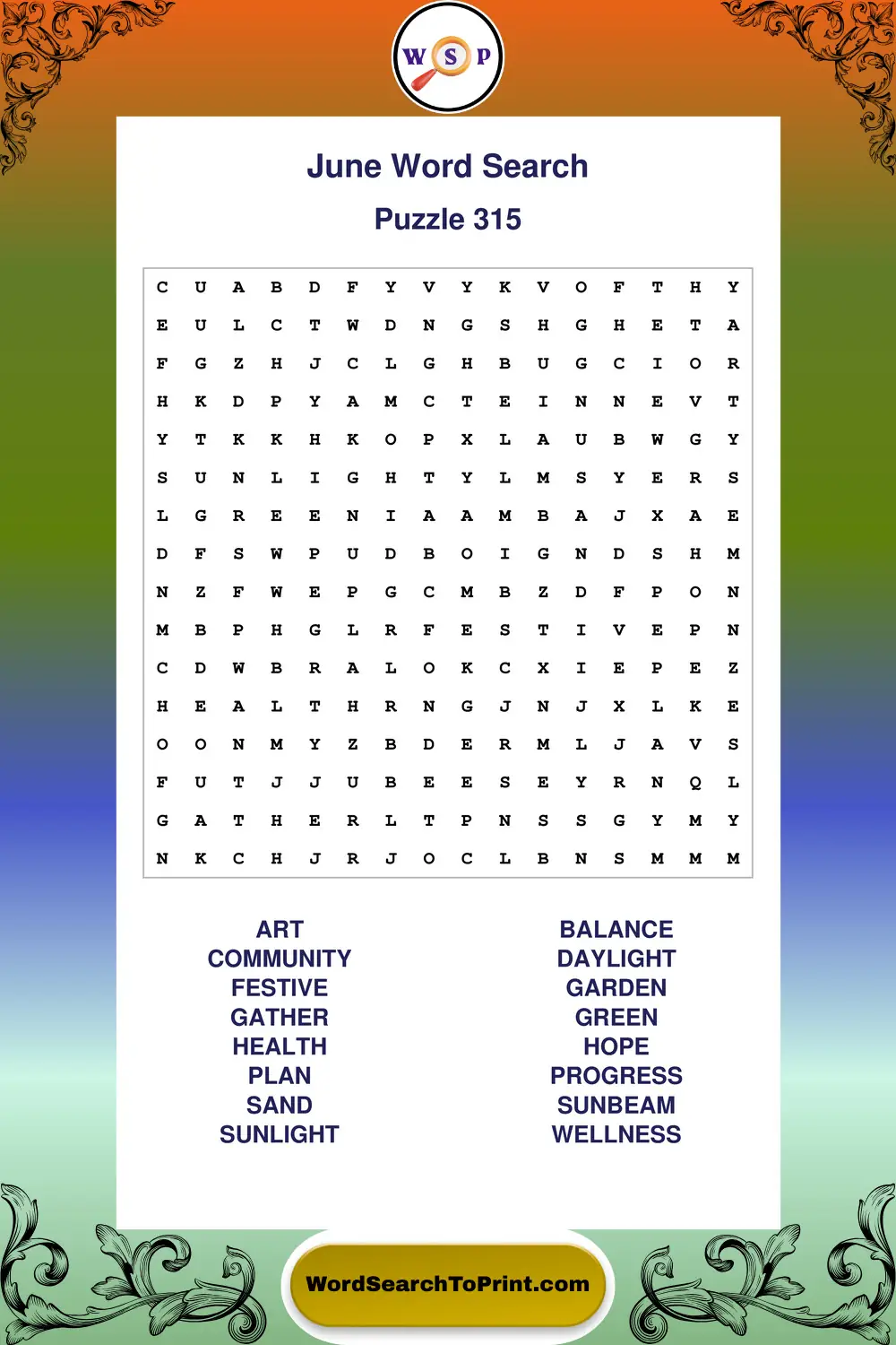 June Word Search Puzzle 315