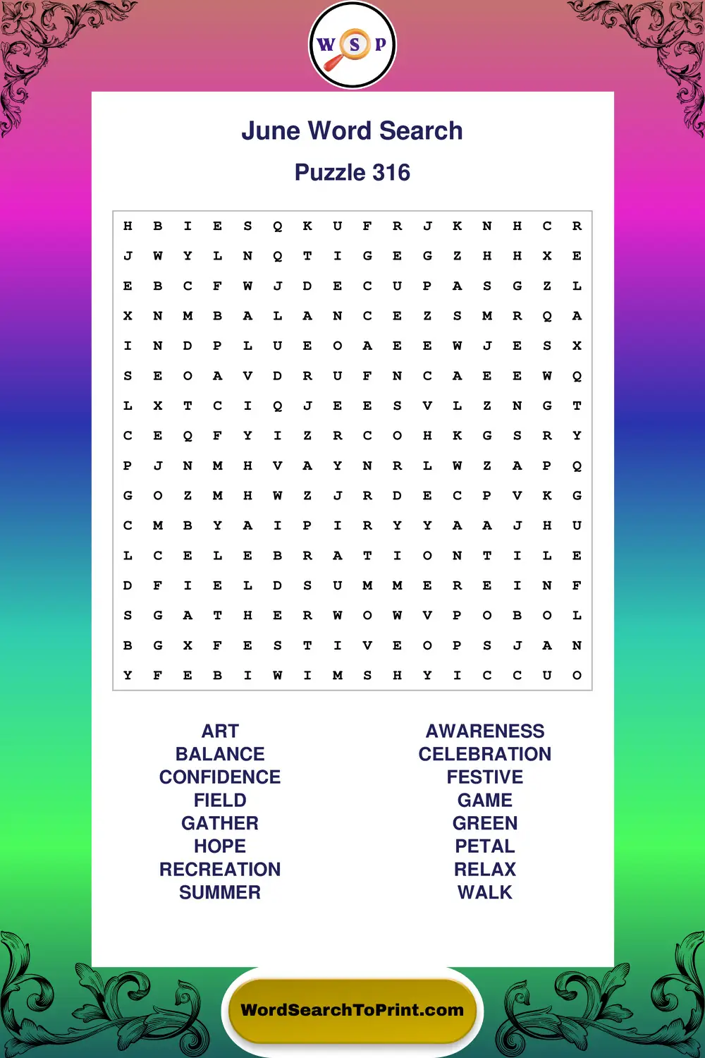 June Word Search Puzzle 316