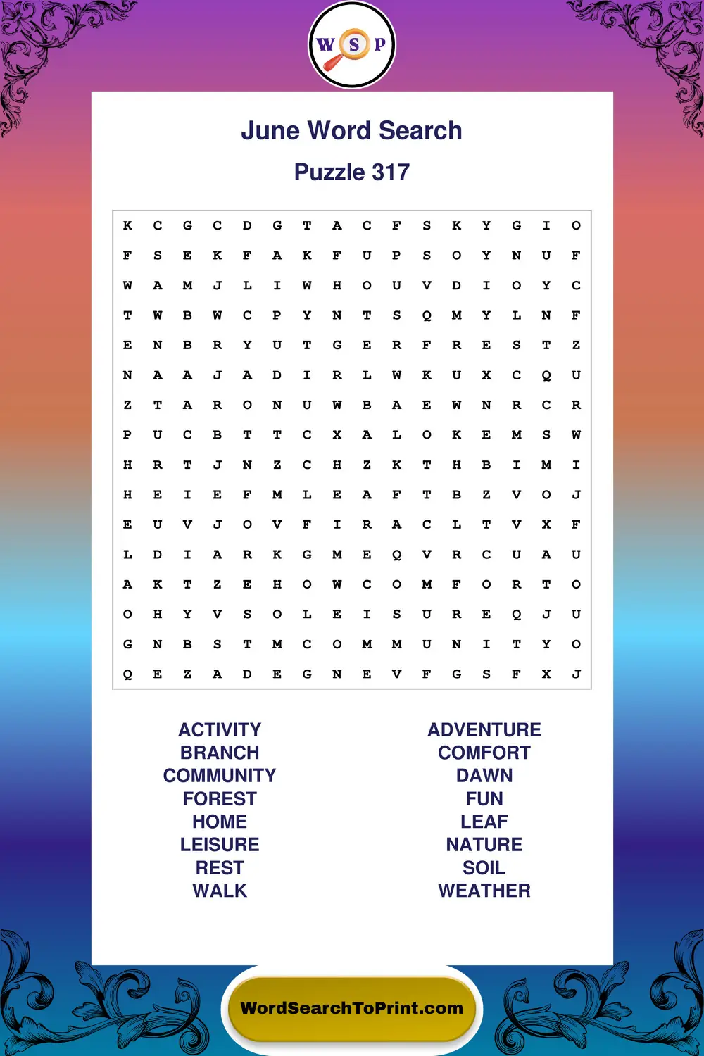 June Word Search Puzzle 317