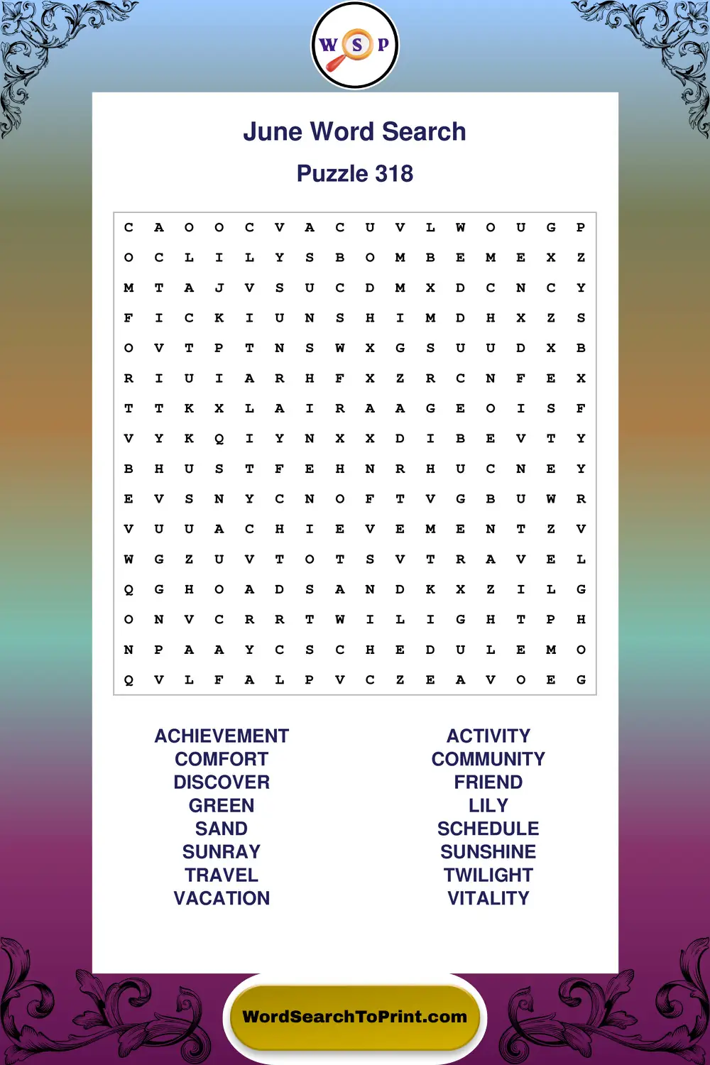 June Word Search Puzzle 318