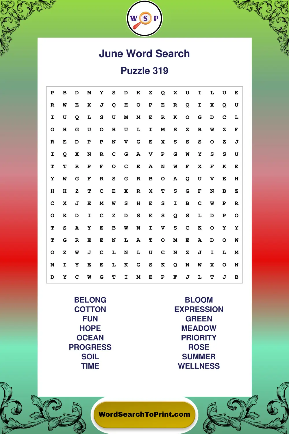 June Word Search Puzzle 319