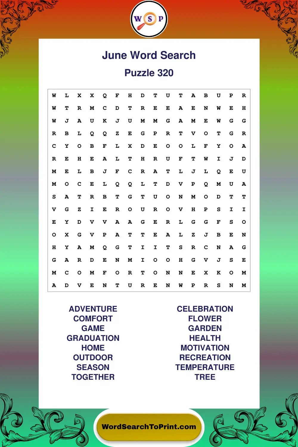 June Word Search Puzzle 320