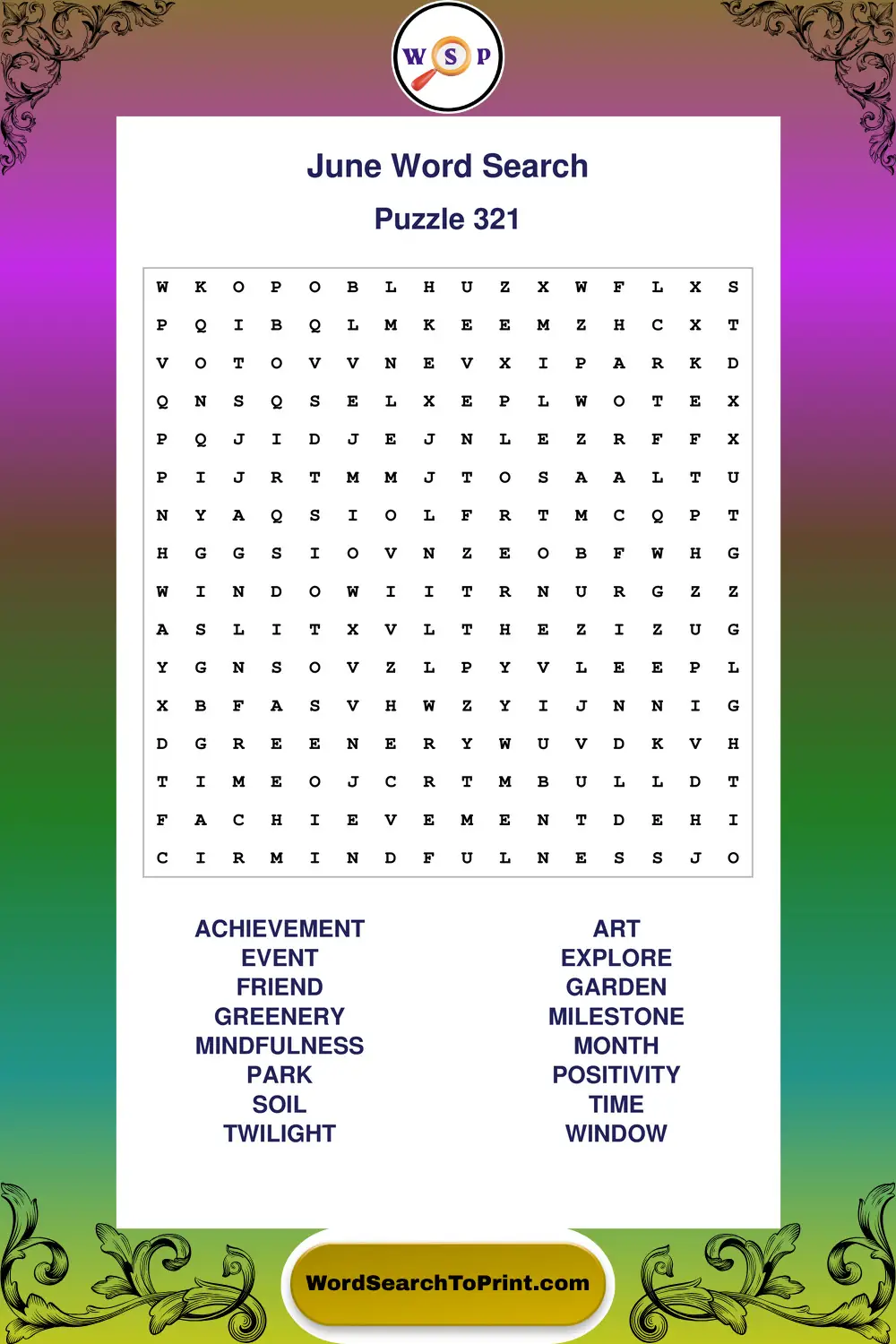 June Word Search Puzzle 321