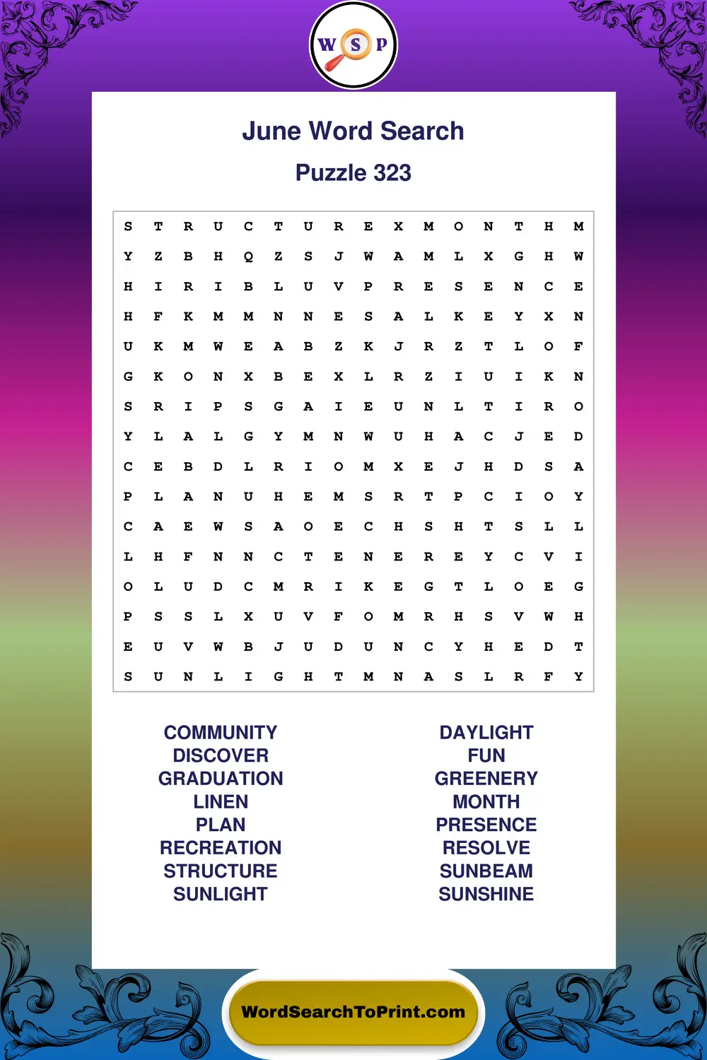 June Word Search Puzzle 323