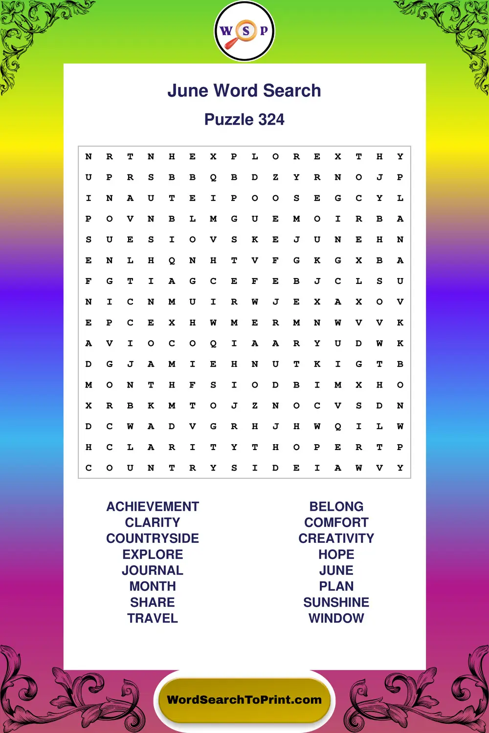 June Word Search Puzzle 324