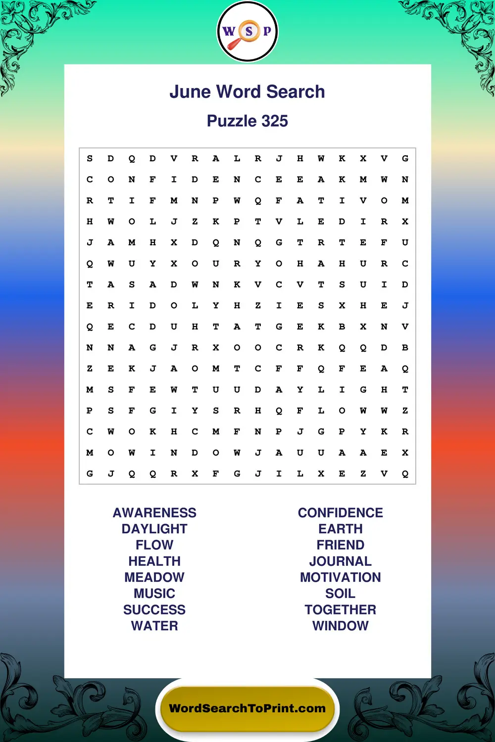 June Word Search Puzzle 325