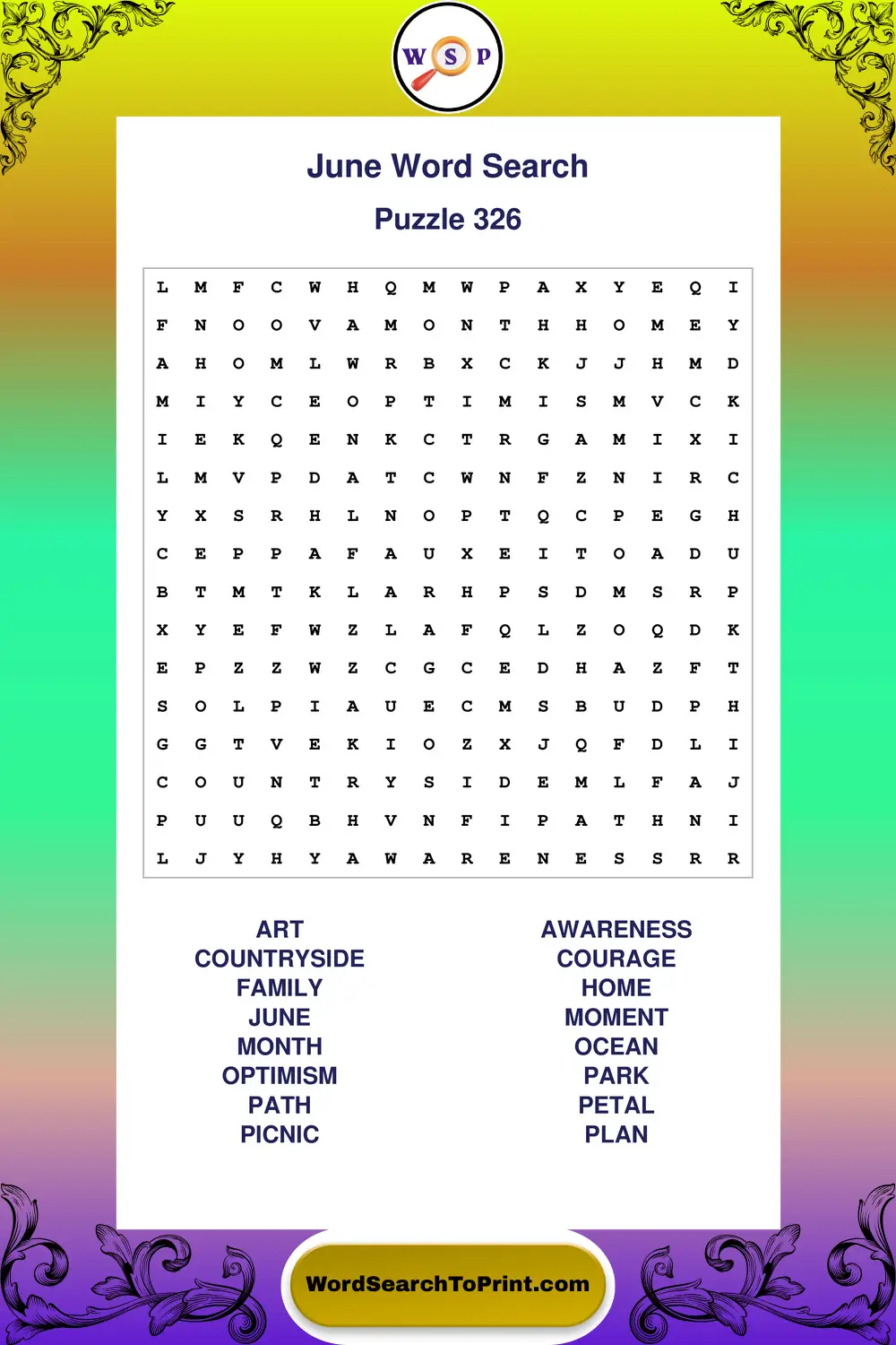 June Word Search Puzzle 326