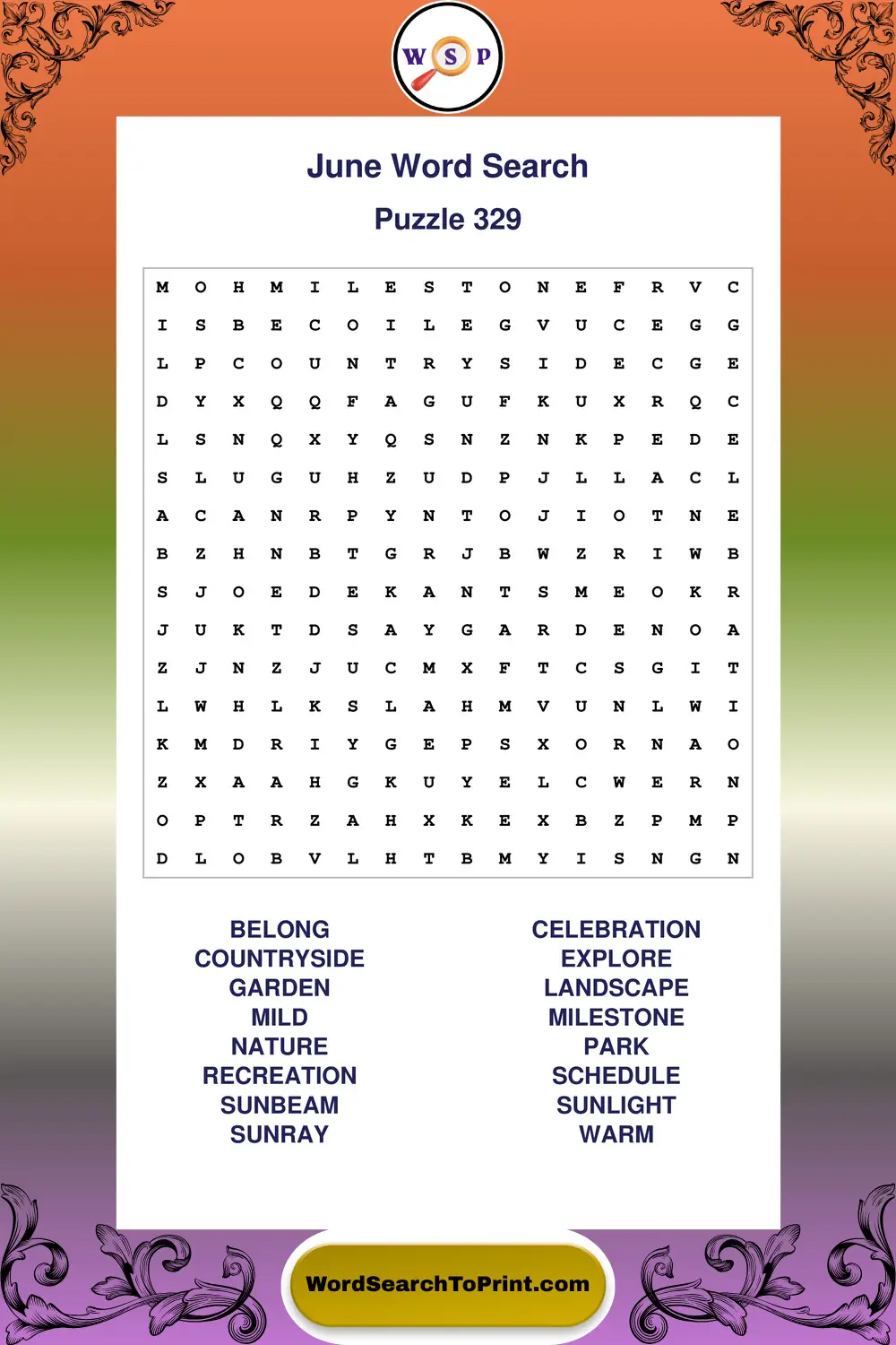 June Word Search Puzzle 329