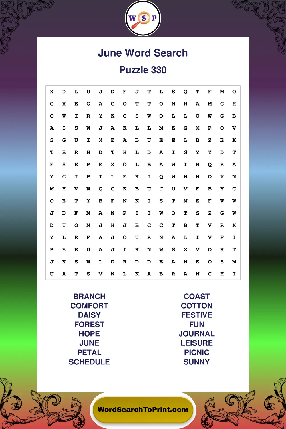 June Word Search Puzzle 330