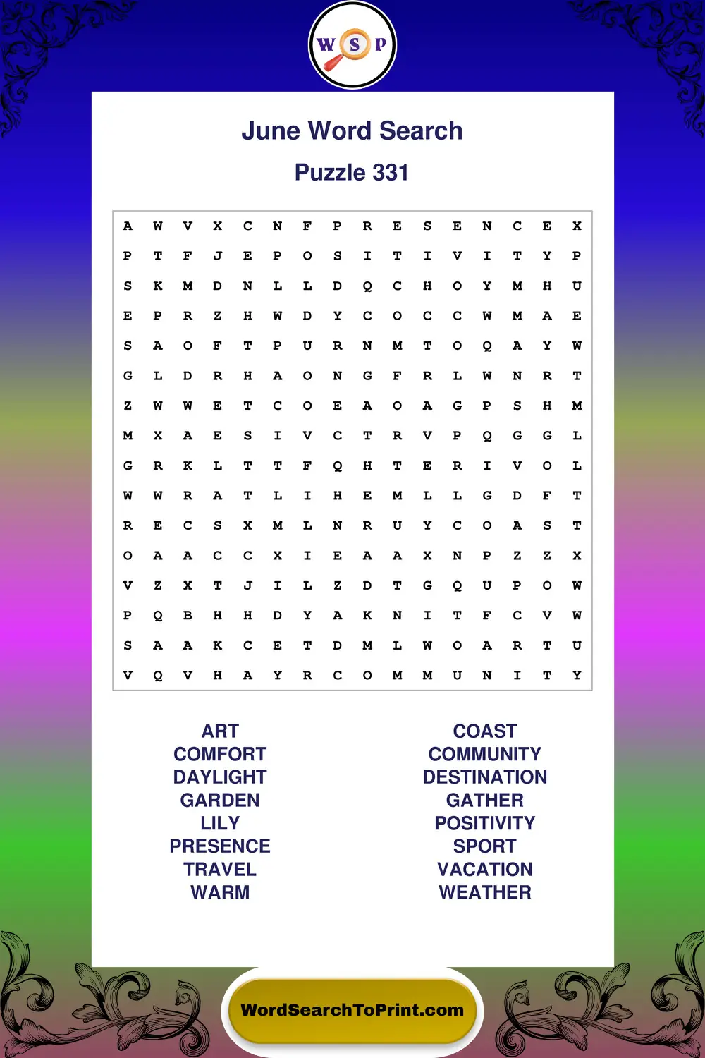 June Word Search Puzzle 331