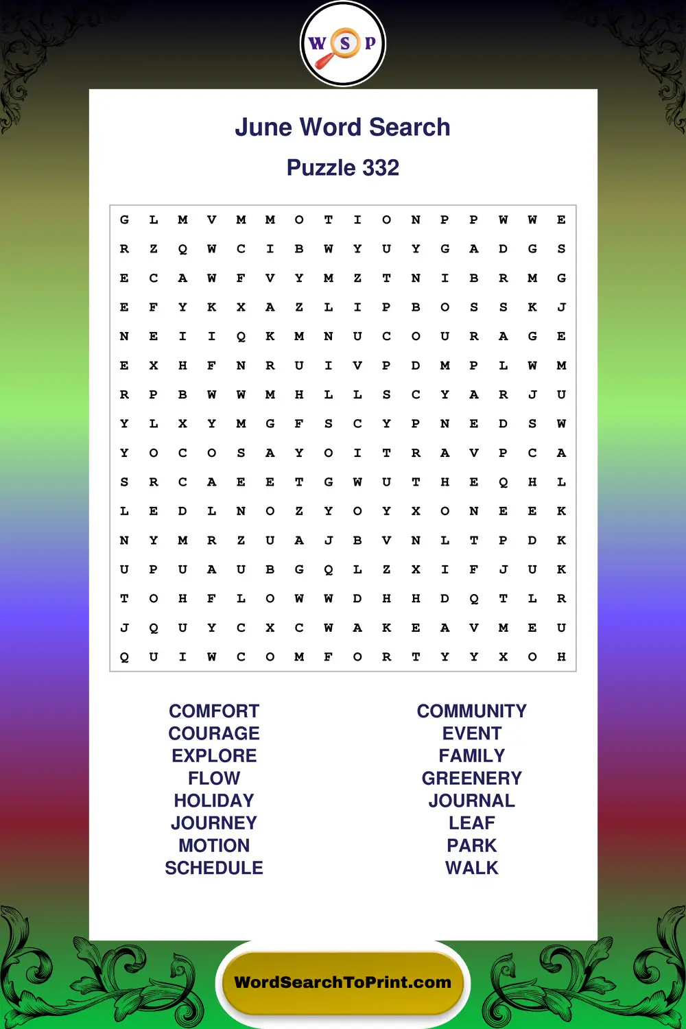 June Word Search Puzzle 332