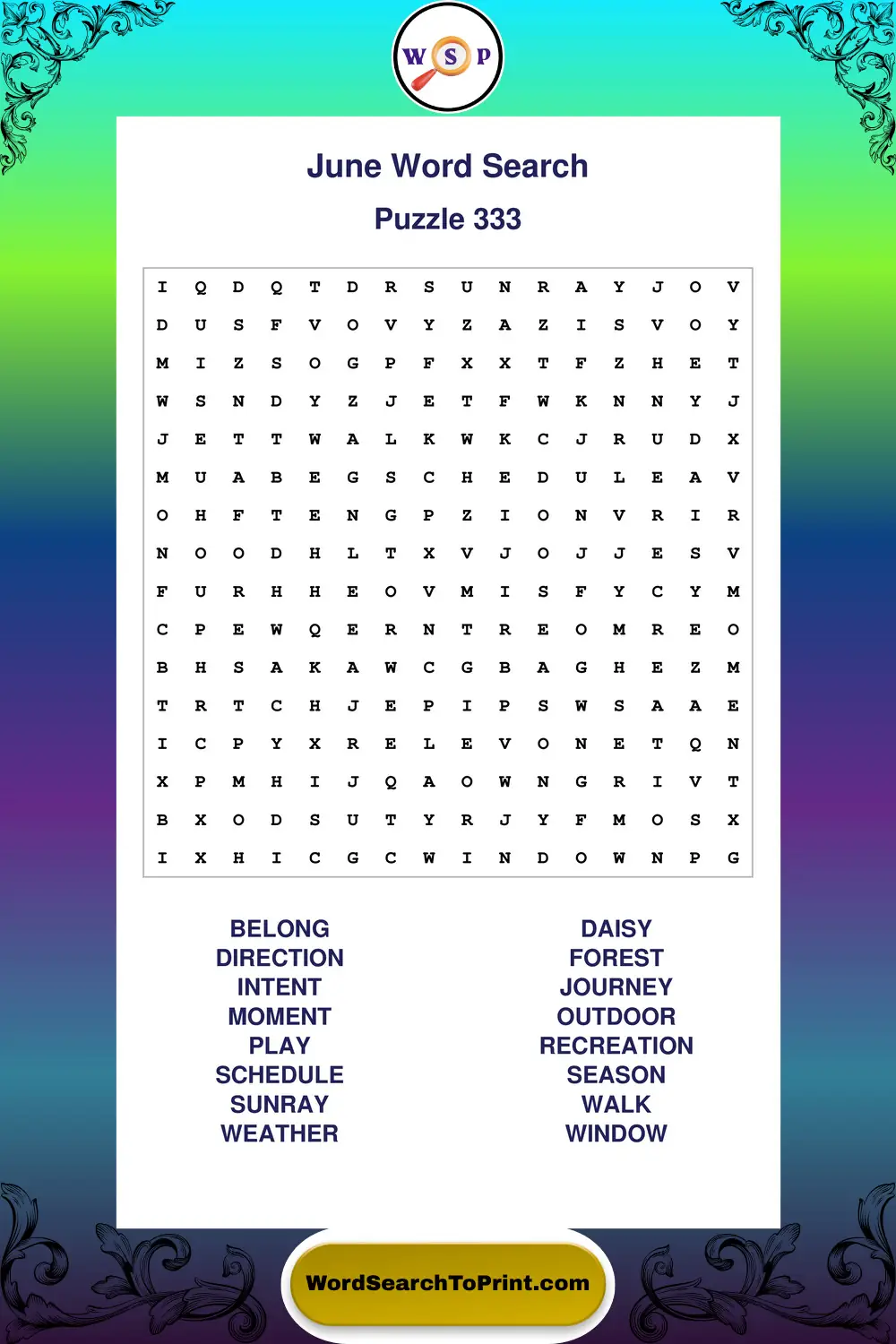 June Word Search Puzzle 333