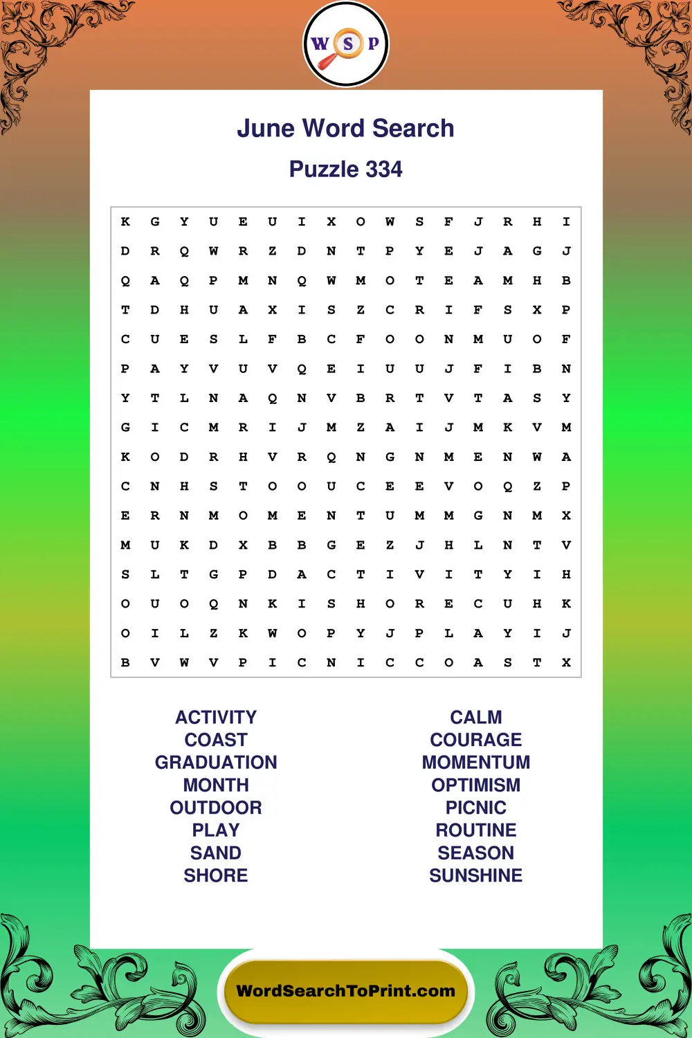 June Word Search Puzzle 334