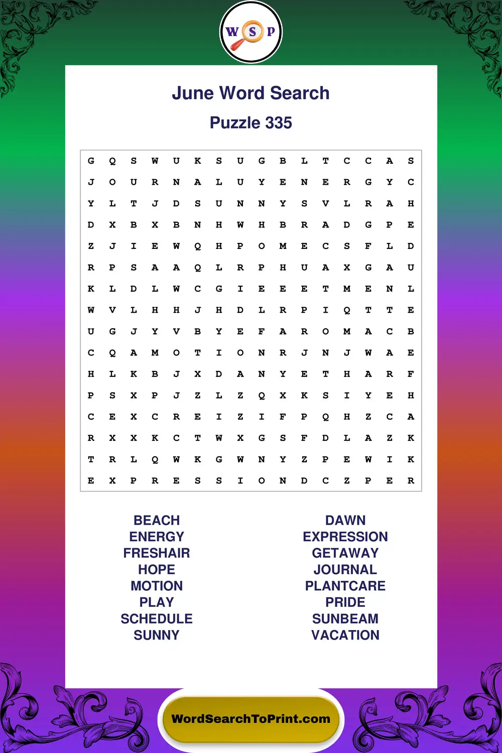 June Word Search Puzzle 335