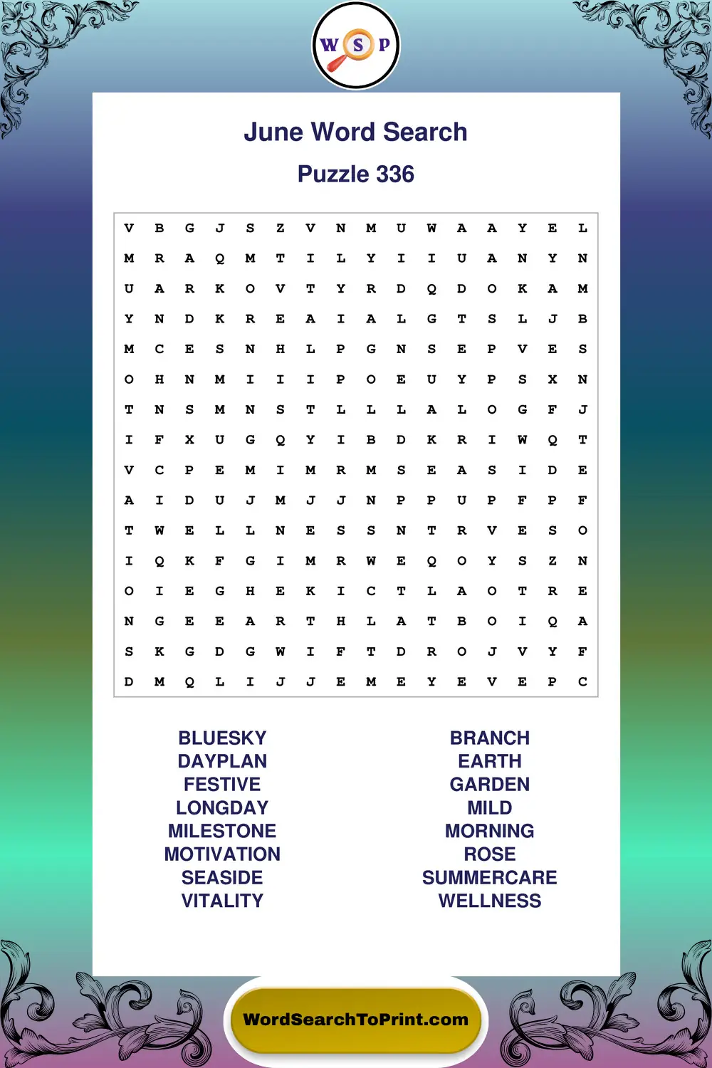 June Word Search Puzzle 336