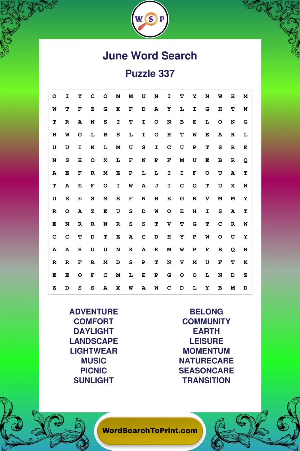 June Word Search Puzzle 337