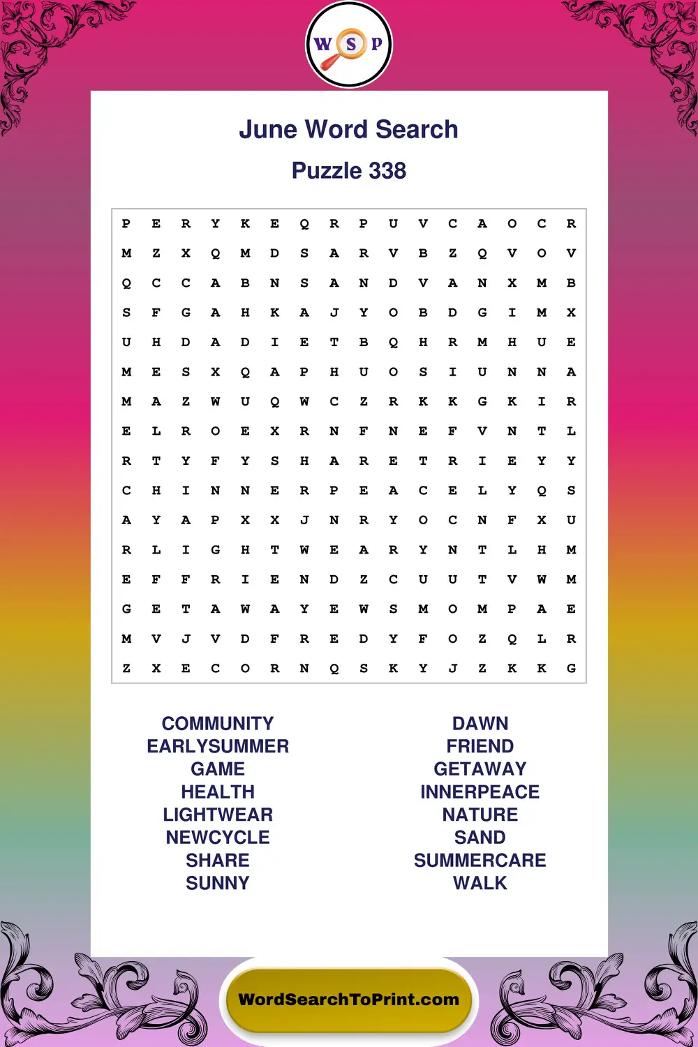 June Word Search Puzzle 338