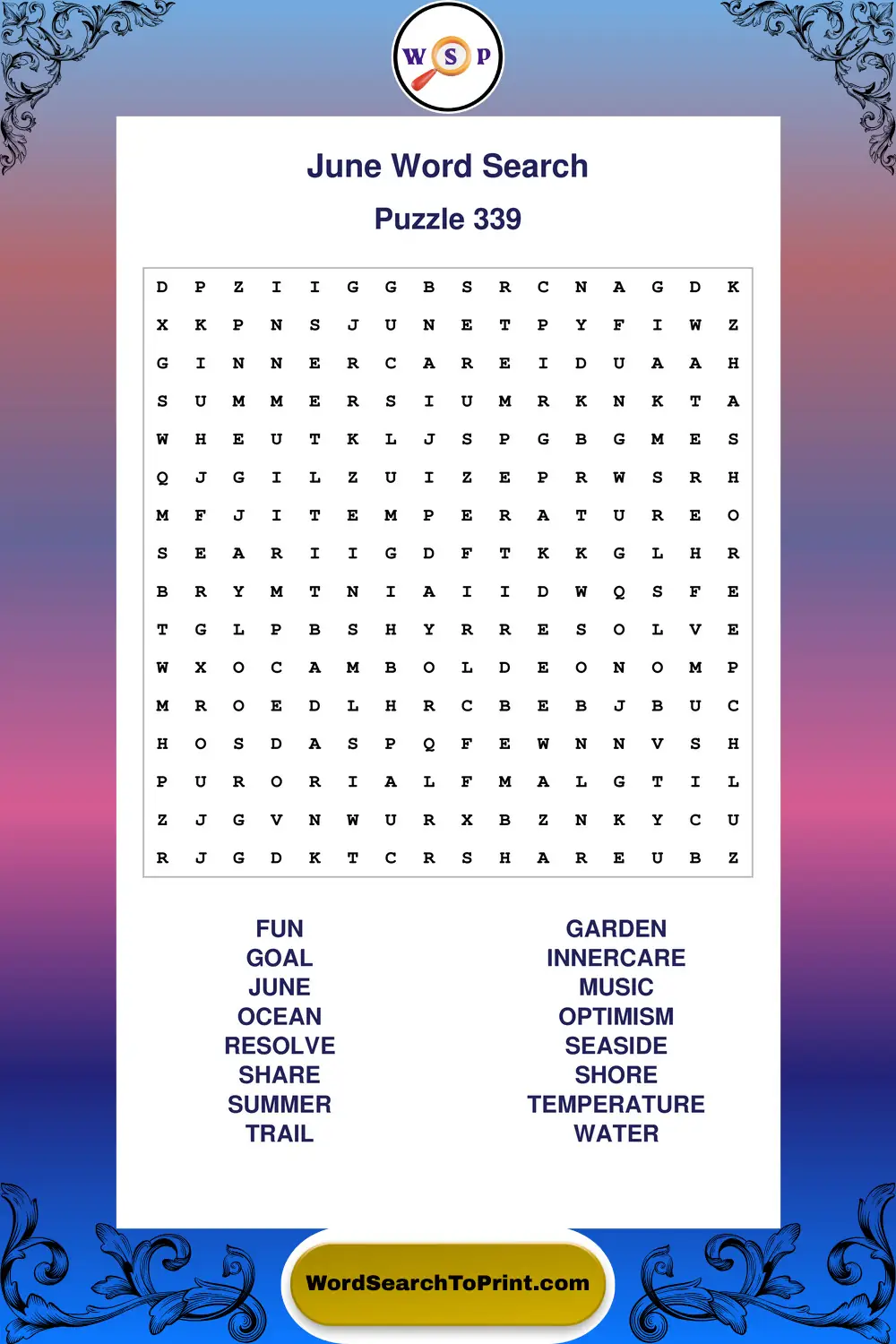 June Word Search Puzzle 339