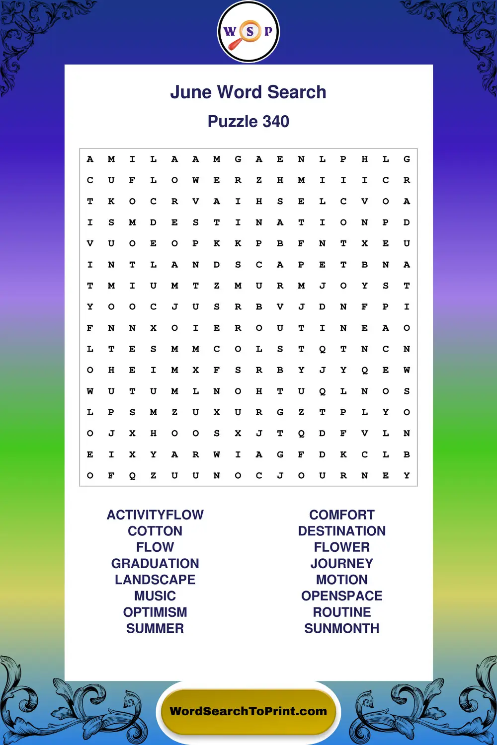 June Word Search Puzzle 340
