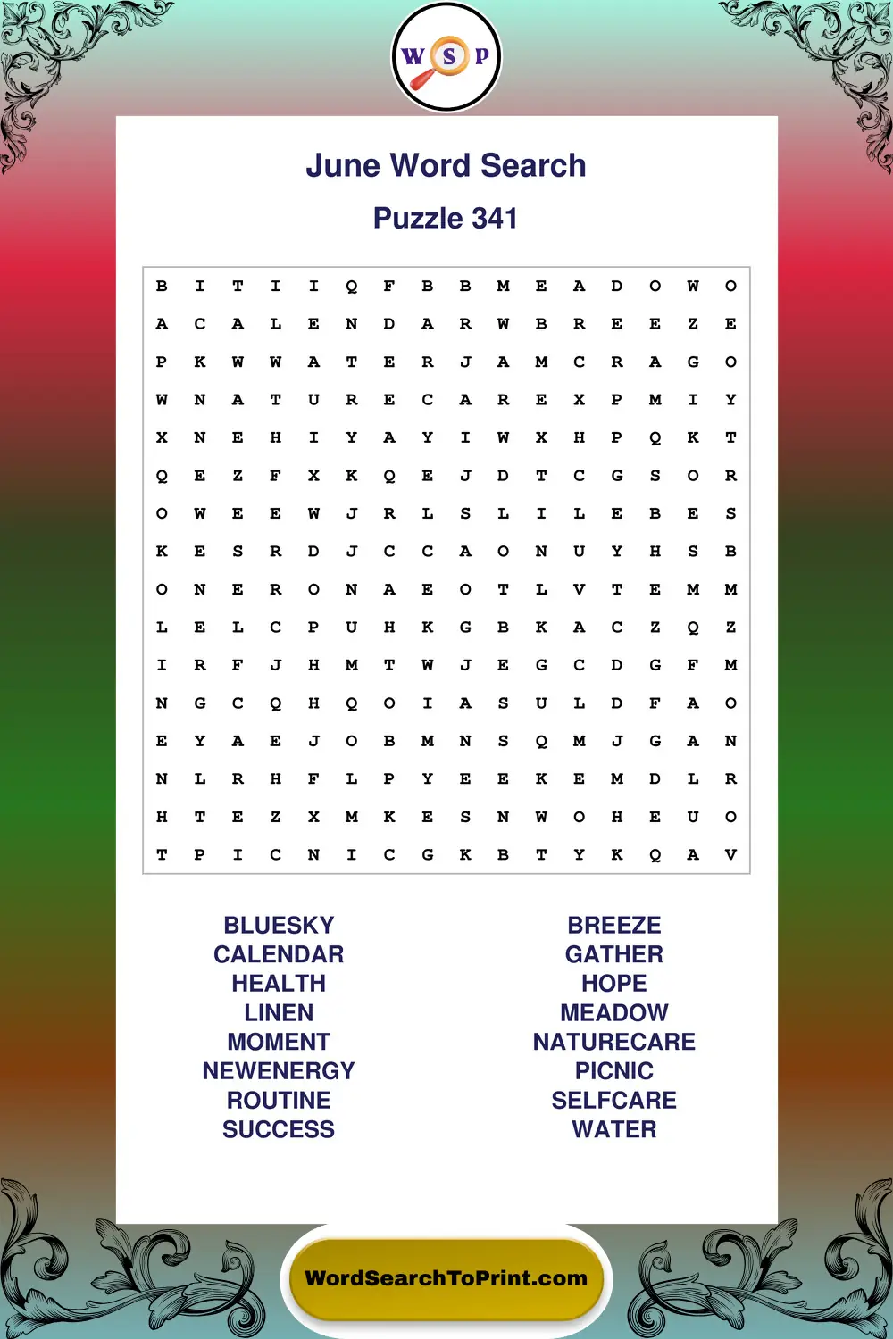 June Word Search Puzzle 341