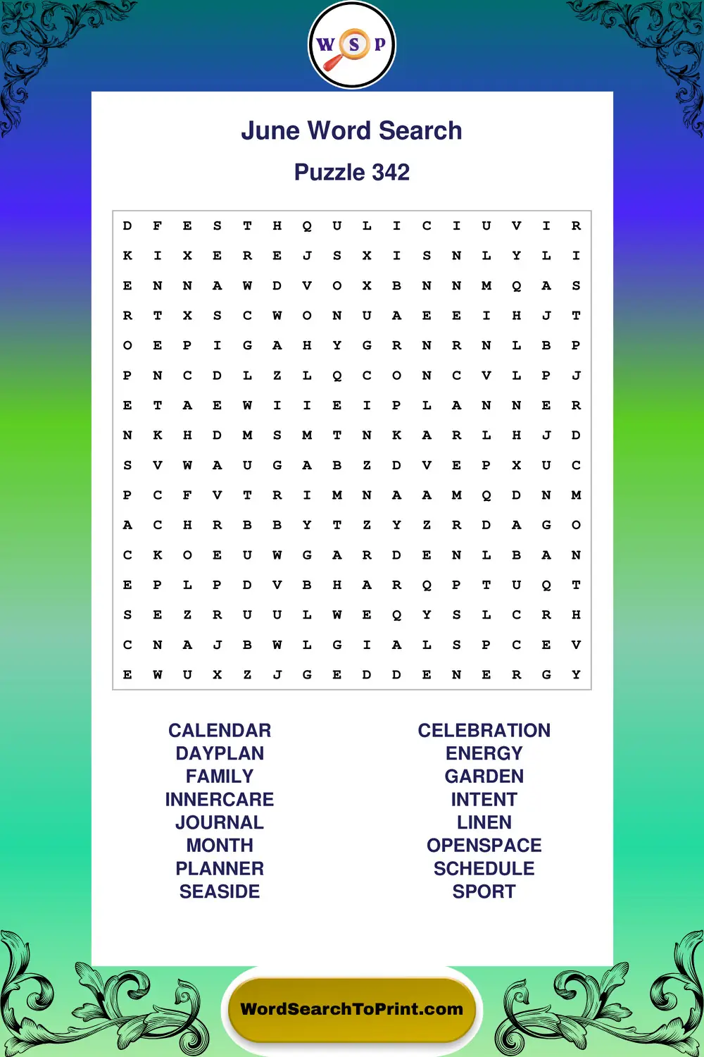 June Word Search Puzzle 342