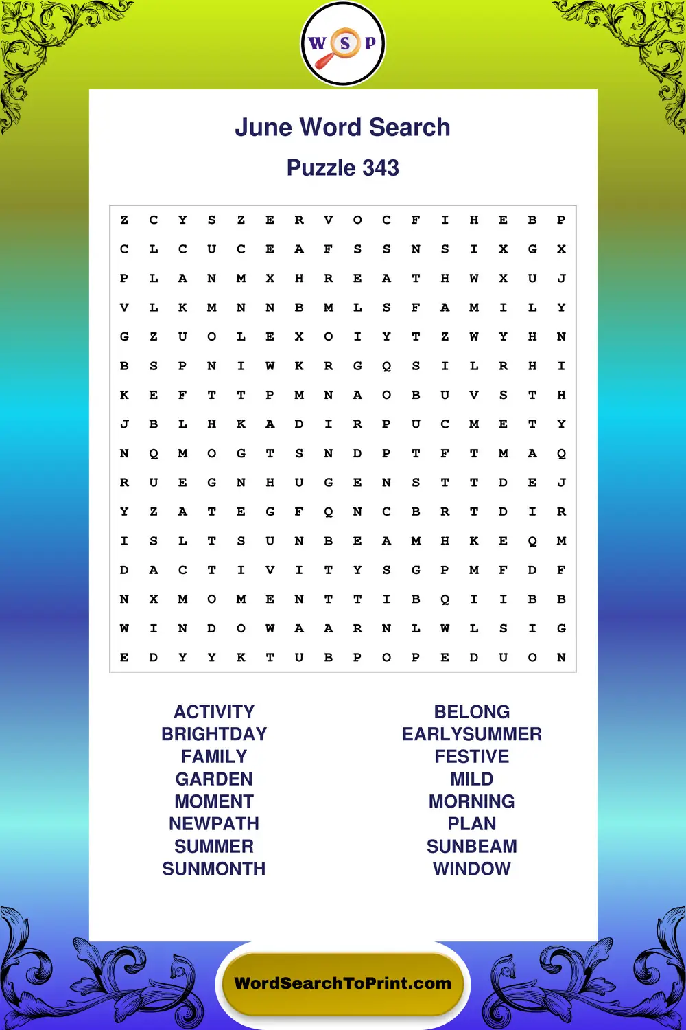 June Word Search Puzzle 343
