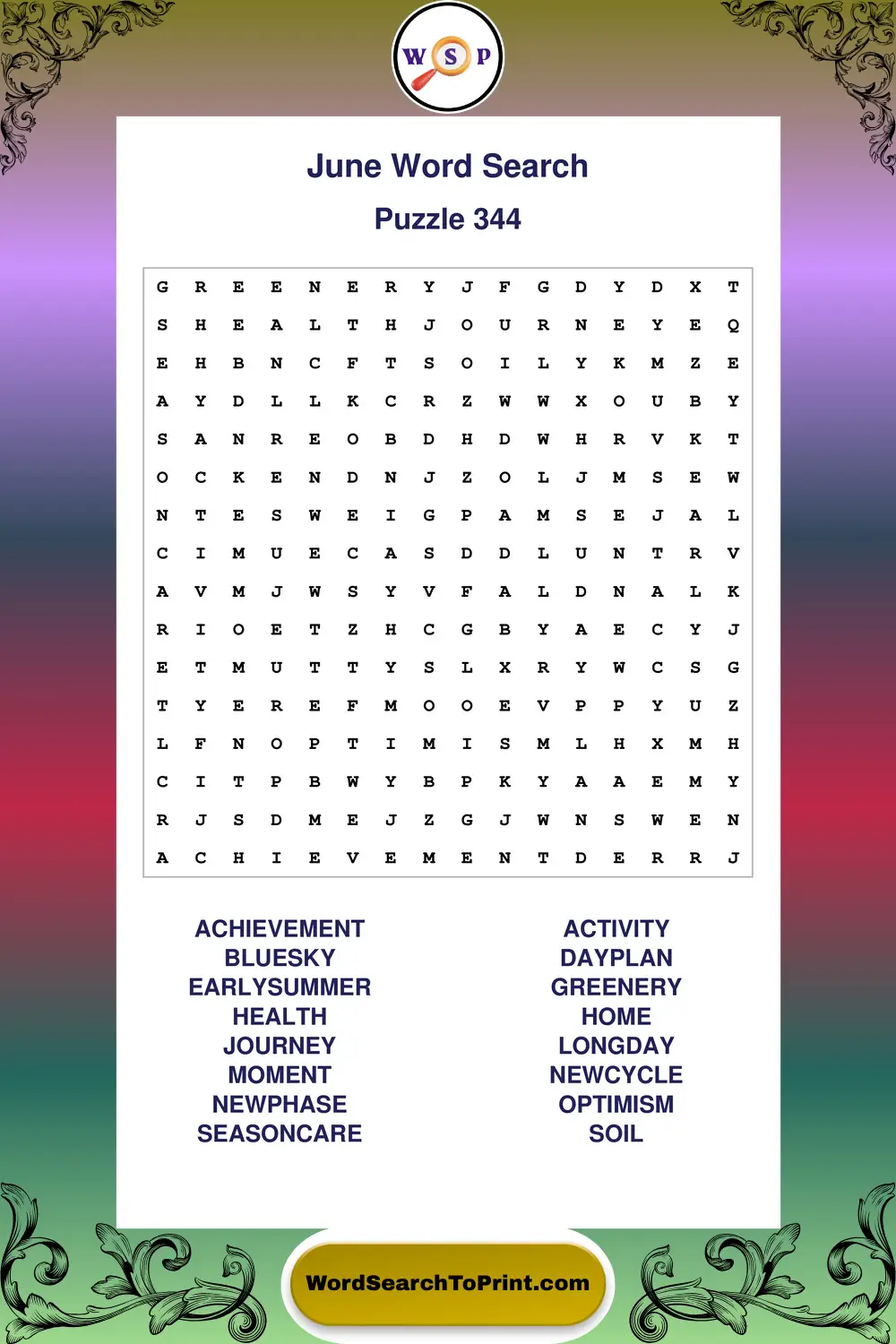 June Word Search Puzzle 344